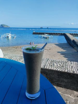 Peanut butter cacao & chia smoothie at Puri Oka Beach Bungalows in Manggis