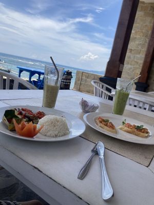 Grilled eggplant, Bruschetta, Tropical Smoothie, Green Smoothie   at Puri Oka Beach Bungalows in Manggis