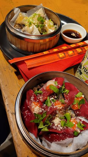 Two different vegan dim sum at Menam in Selfoss