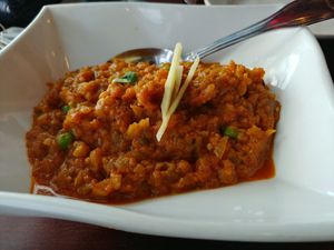 $13.99 Baigun Varta: Eggplant and spices. Really delicious, but a bit hot. Got medium spicy and it was too spicy. I do like spice at Gurkhas in Longmont