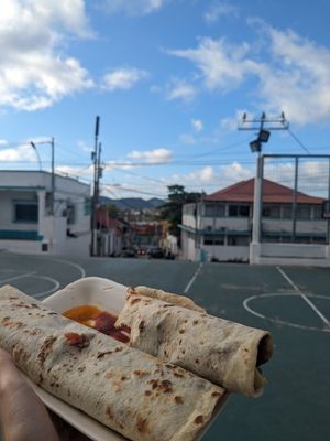 Burritos at Tacos Los Peches in Flores