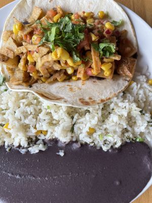 Ranchero taco with rice and beans  at Taco Ocho in Richardson