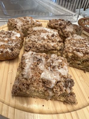Bobby’s famous gluten free vegan crumb cake. Come early if you want to get some!  at Bridge & Tunnel Coffee - Cafe & Roastery in Asheville