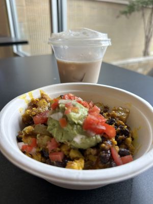 Vegan Breakfast bowl and soy milk chai latte  at Bridge & Tunnel Coffee - Cafe & Roastery in Asheville