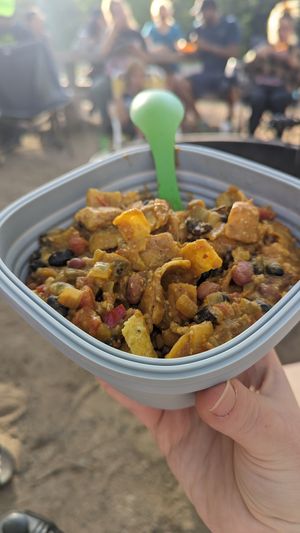 Vegan Chili Mac and Cheese served over Fritos at Vegan Basecamp in Las Vegas