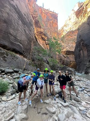 Fun group hikes.  The Narrows at Zion National Park.  at Vegan Basecamp in Las Vegas