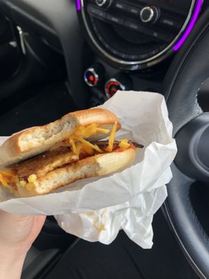 Cheddar bagel + tempeh  at The Good Apple Cafe in Sunderland