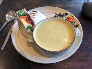 Red lentil soup and a wrap at The Good Apple Cafe in Sunderland