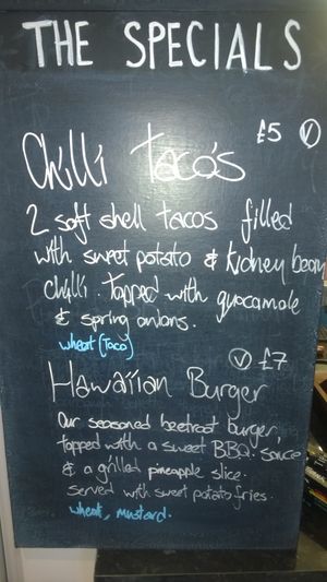 Specials board at The Good Apple Cafe in Sunderland