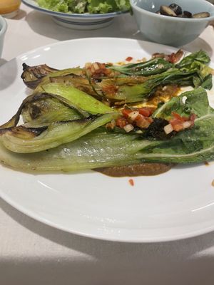 Pak choi with chimichurri saucee  at Tierra Restaurante  in Sucre