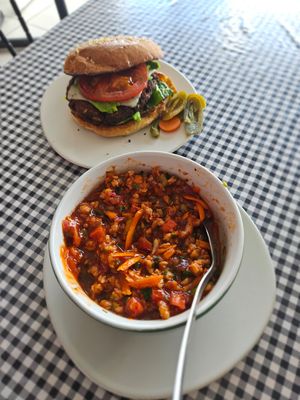 Ceviche with setas and a mushroom burger at Bocaflor in Chihuahua