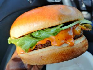 OG burger, fire! at RĀW Superfood Café in Sacramento