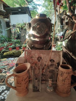 Decorations at The BeeHive Driftwood Cafe in Camiguin