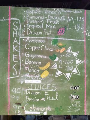 Shake menu at The BeeHive Driftwood Cafe in Camiguin