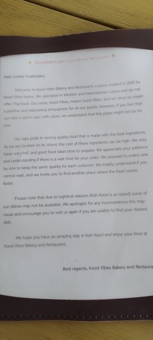 Menu - introduction at Kood Vibes  in Koh Kut