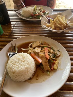 Fried tofu and vegetables with rice  at Lucky Tree in Koh Lanta