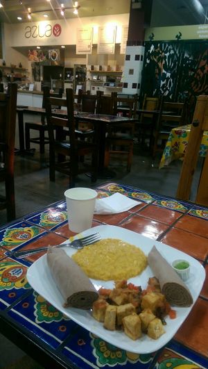 Delicious vegan Ethiopian food! Tofu, lentils, injera at Azla Vegan in Los Angeles