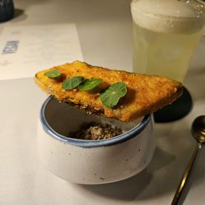Thai eggplant fritter with white bean dip at MIA Bangkok in Bangkok