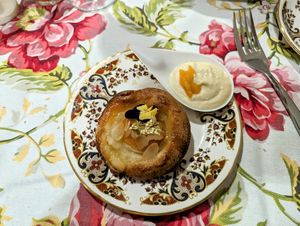 Delicious apricot and almond tart with almond cream at The Animal Rescue Vintage Tea Room @ Heath - Pop-up in Chesterfield