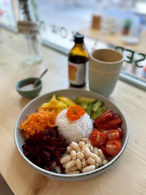 The Anguilla Poke Bowl… beautiful and delicious!   at Anguilla Surf Café in Melides