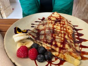 Crepe with chocolate at Anguilla Surf Café in Melides