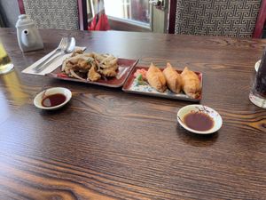 Salt and pepper, oyster mushrooms, and anari  at Hikari  in Chepstow