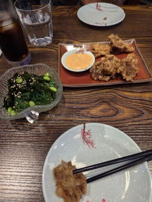 Tempura oyster mushrooms and seaweed salad at Hikari  in Chepstow