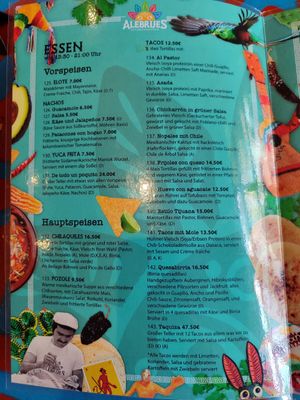 Menü - Vorspeisen und Hauptspeisen at Alebrijes in Frankfurt