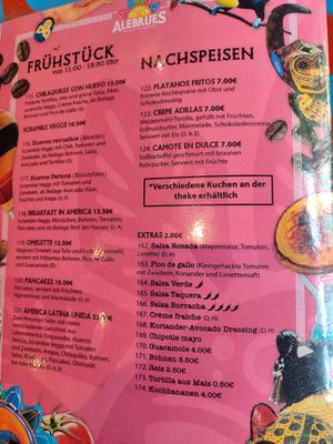 Menü - Frühstück, Nachspeisen und Extras at Alebrijes in Frankfurt