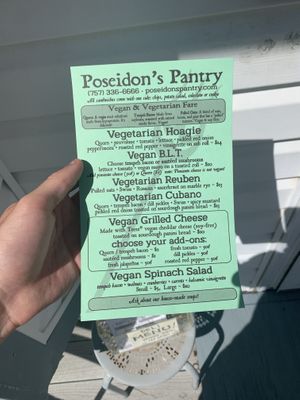 Veg Menu  at Poseidon's Pantry in Chincoteague