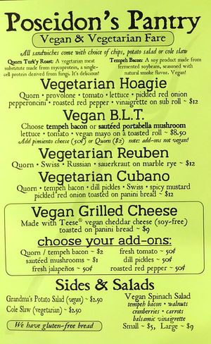 Our vegetarian and vegan menu Spring 2020 at Poseidon's Pantry in Chincoteague