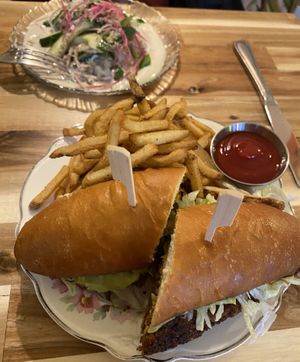 Chickpea torta and fries    at Costa Media by Cafe Louis in Camden
