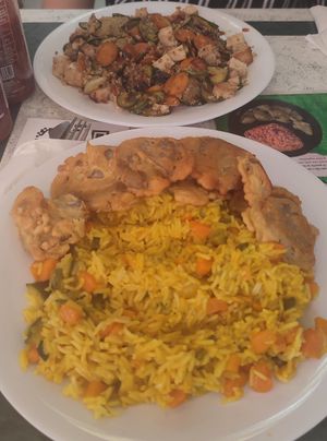 Quinoa, tofu + mushroom, rice at Vege Fast Food in Split