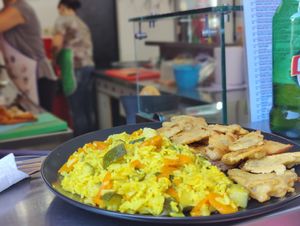 Oyster mushrooms with rice at Vege Fast Food in Split