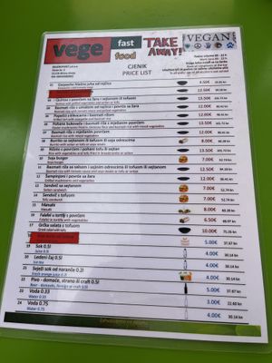 Menu as of 4/7/23  at Vege Fast Food in Split