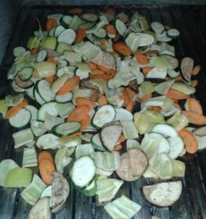 GRILED VEGETABLES ARE PEPPER, EGG PLANT, GOURD AND CAORROT WHIT A LITTLE BIT OF HIMALAIAN SALT AND HOME MADE CROATIAN OLIVE OIL at Vege Fast Food in Split