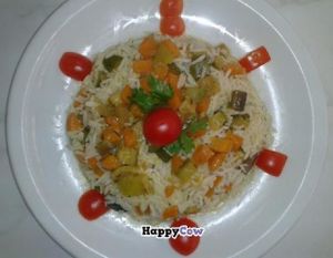 Basmati rice whit vegetables (papper, gours and carrot on olive oil cooked amd soya souce). Apetizer and healthy. at Vege Fast Food in Split