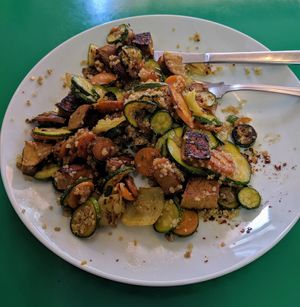 Partly eaten quinoa/seitan/mixed veggies at Vege Fast Food in Split