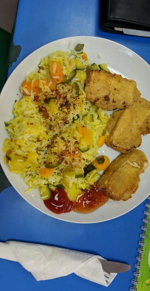 Breaded Tofu with rice and veg at Vege Fast Food in Split