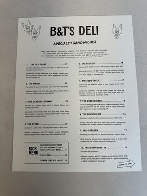 Menu  at B&T's Deli in Santa Monica