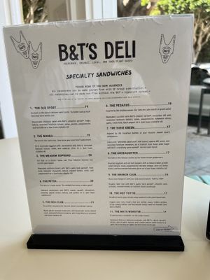 Main menu  at B&T's Deli in Santa Monica