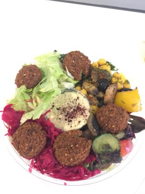 Lunch box, a lot of things! Fresh veggies! Can choose from extra falafel or pita bread. at Go Falafel - Piccadilly Gardens in Manchester
