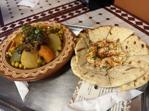 Veggie Couscous and hummuss  at Tajine Xpress - Taste of Home in Orlando