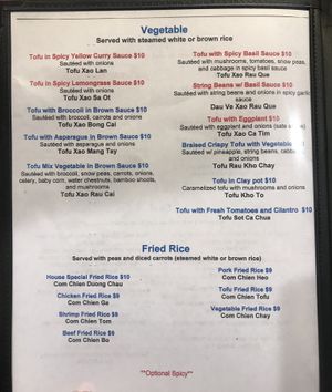 Menu (veggie options) at Mekong Vietnamese Restaurant in Sandusky
