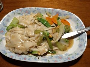 Wide rice Noddles with tofu, vegetables & brown sauce at Mekong Vietnamese Restaurant in Sandusky
