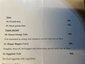 Vegan specials   at Woodstock Beach Camp in Hai Phong