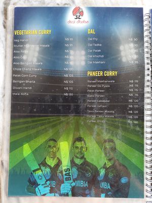 Veg options in the menu 5.5 at Desi Dhaba in Windhoek