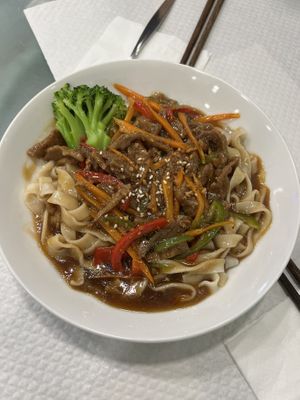 Noodles and ‘beef'  at Tian Jie in Nazare