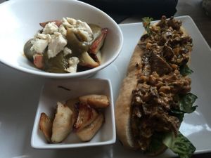 vegan lobster roll with poutine and scallops at enVie A Vegan Kitchen in Halifax