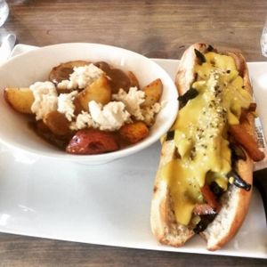 Philly cheesesteak and poutine  at enVie A Vegan Kitchen in Halifax